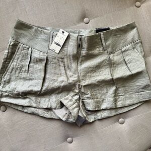 Express Shimmery Neutral Pleated Linen-Blend Shorts